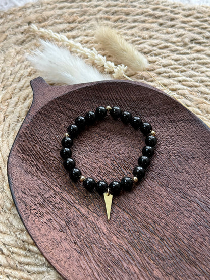 Black Obsidian + Gold Chunky Charm Band