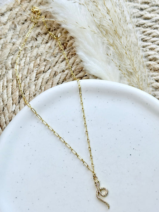 Gold + Crystal Mini Snake Necklace