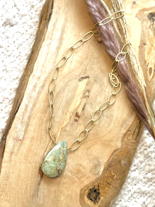 Lighting Azurite Pendant + Matte Gold Necklace