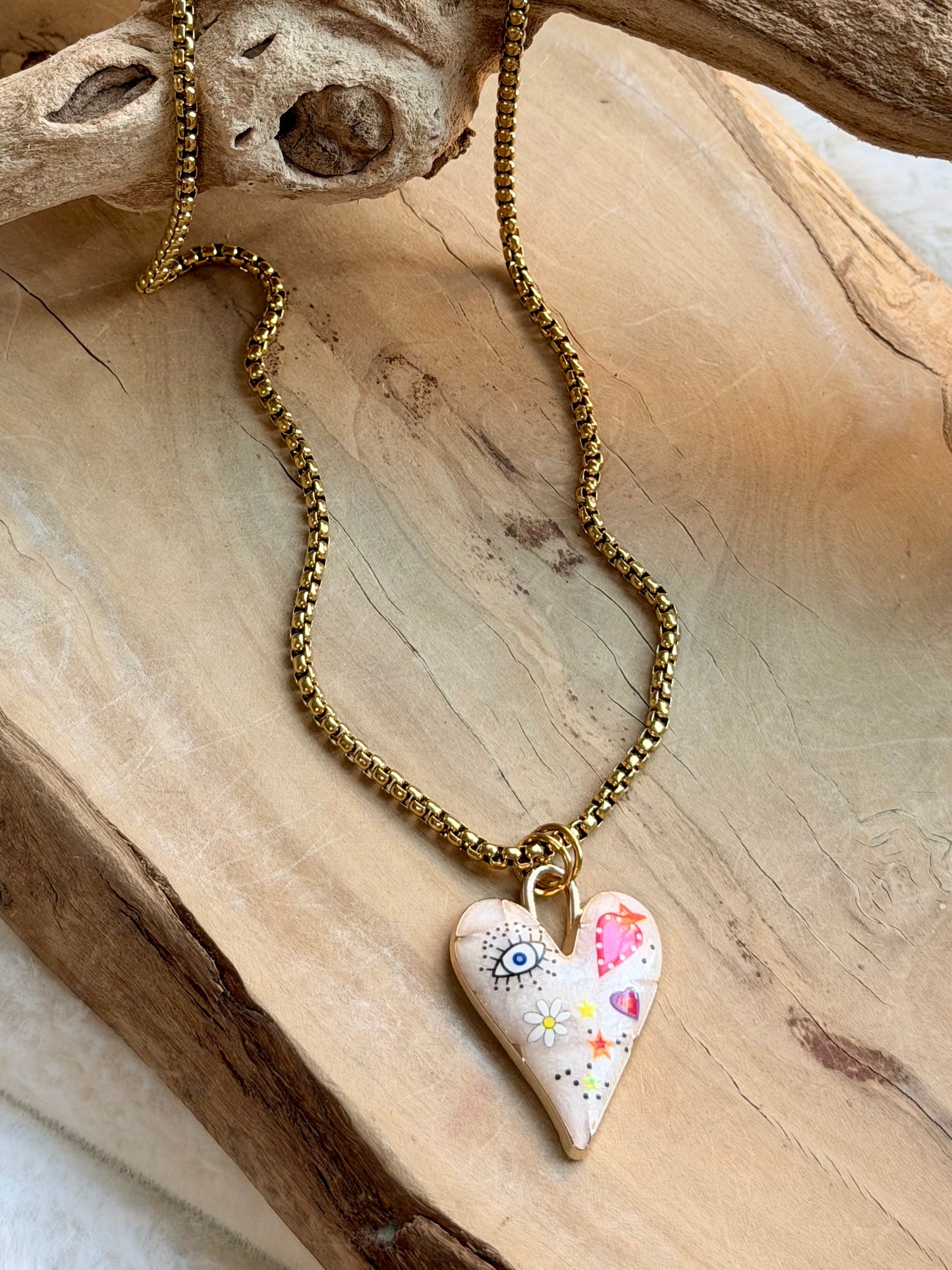 Graffiti Art Heart + Gold Necklace