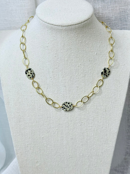 Dalmatian Jasper + Matte Gold Trio Necklace