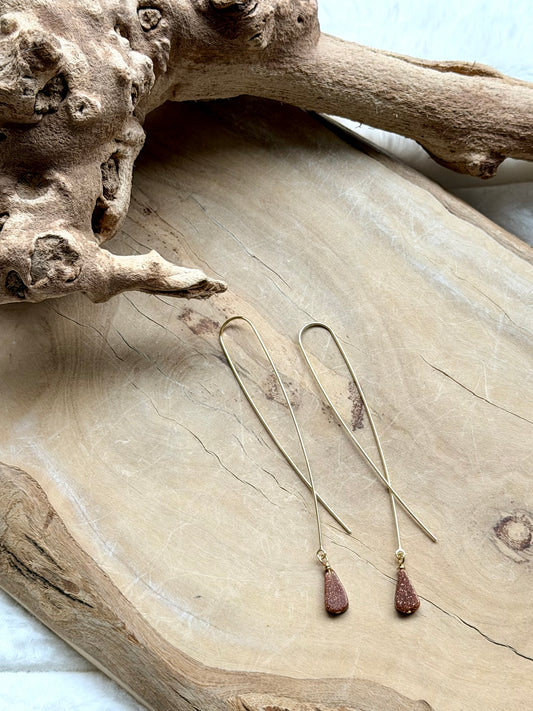 Goldstone + Gold Twister Threader Earrings