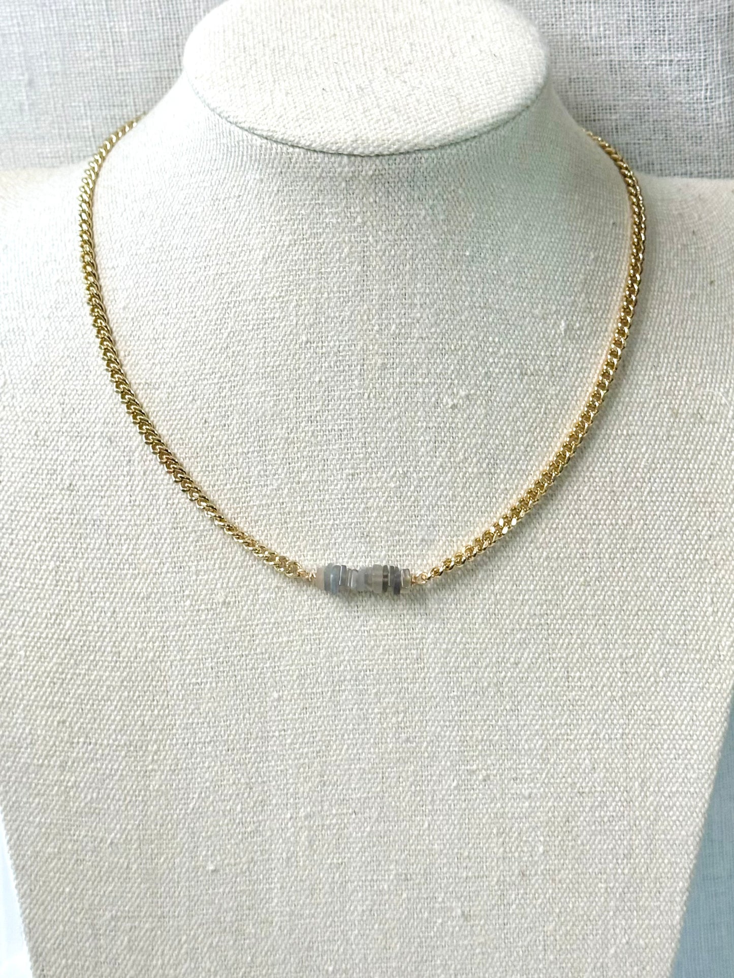 Gray Moonstone + Gold Choker Necklace