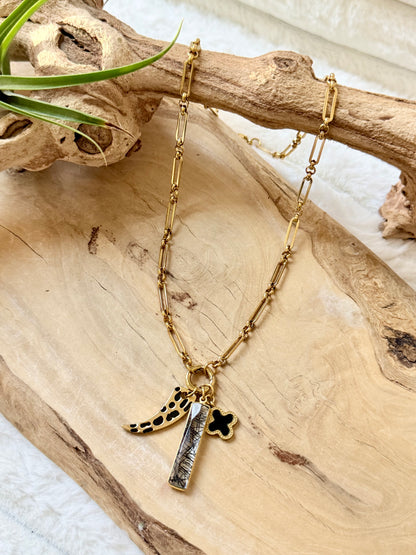 Quartz with Black + Gold Carabiner Charm Necklace