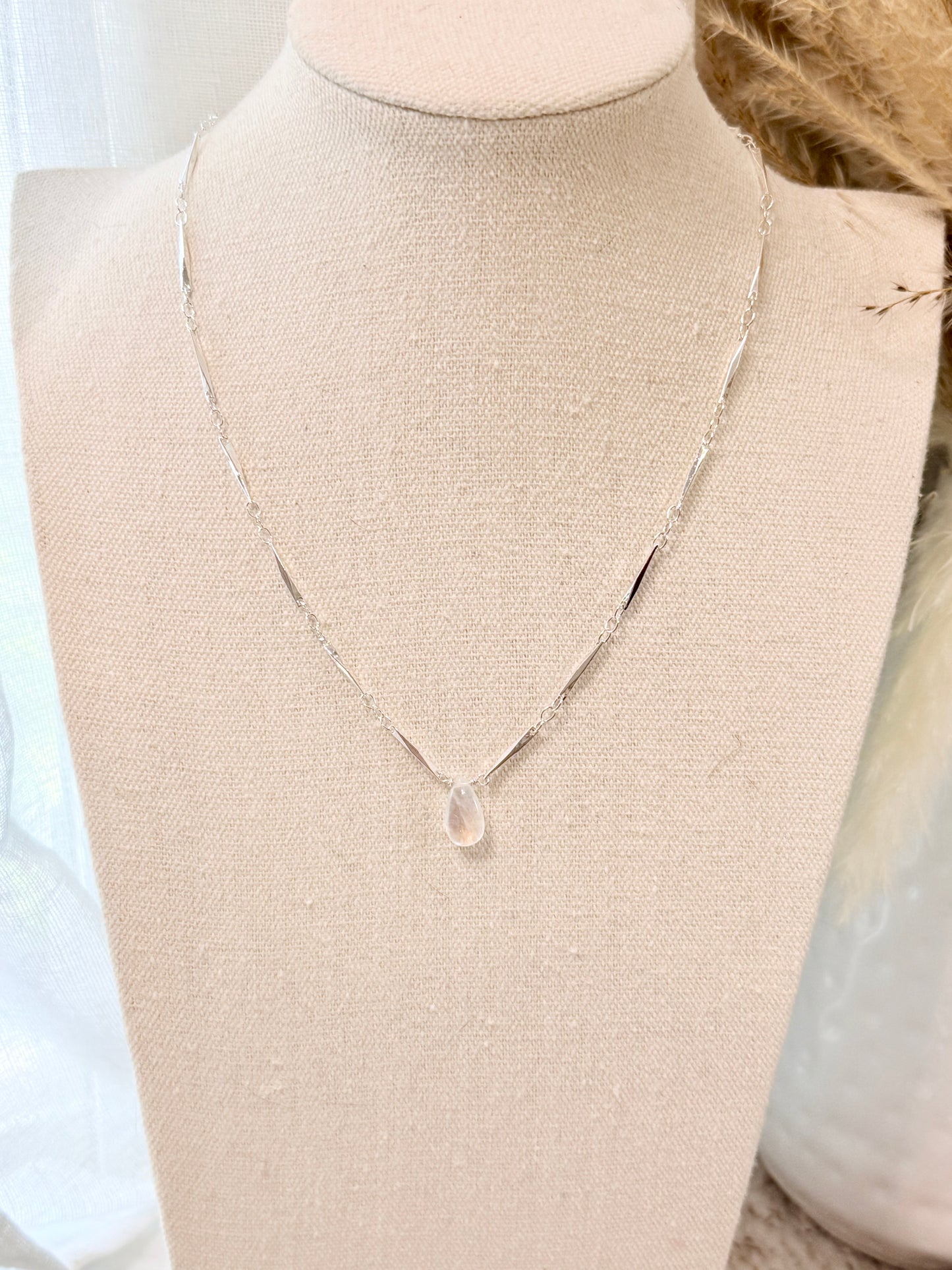 Madagascar Rainbow Moonstone + Silver Necklace