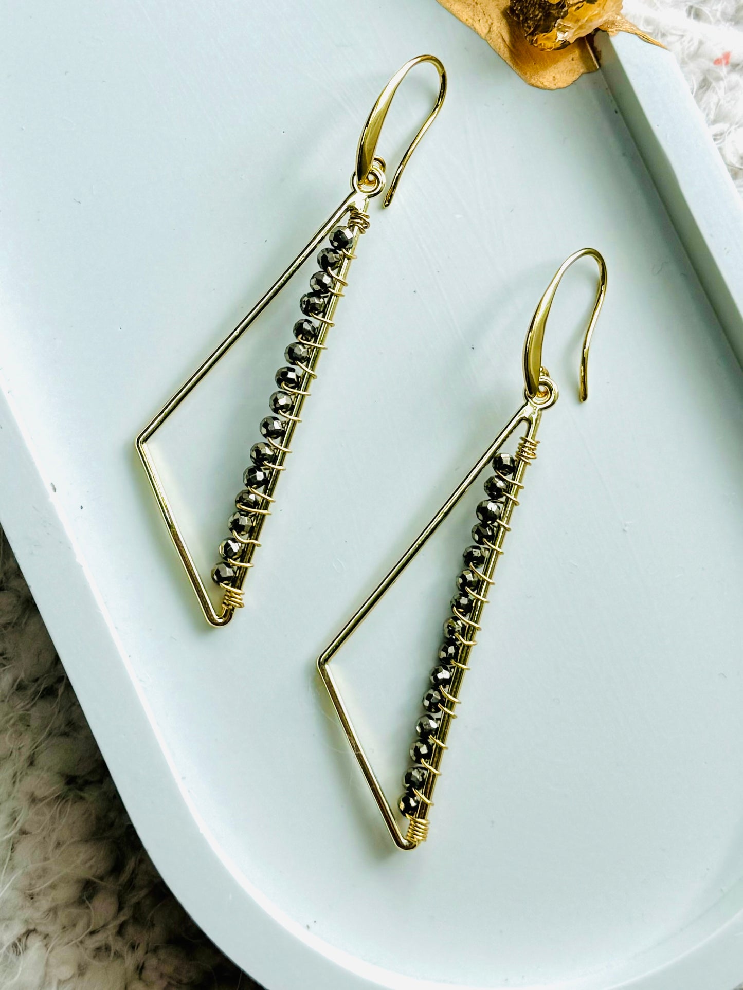 Pyrite + Gold Triangle Earrings