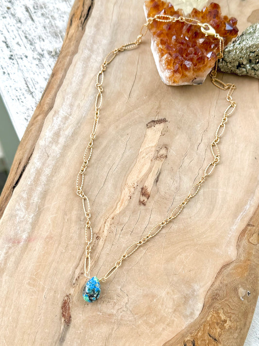 Azurite + Matte Gold Necklace