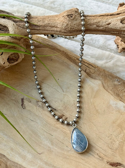 Labradorite + Antique Silver Ball Chain Necklace