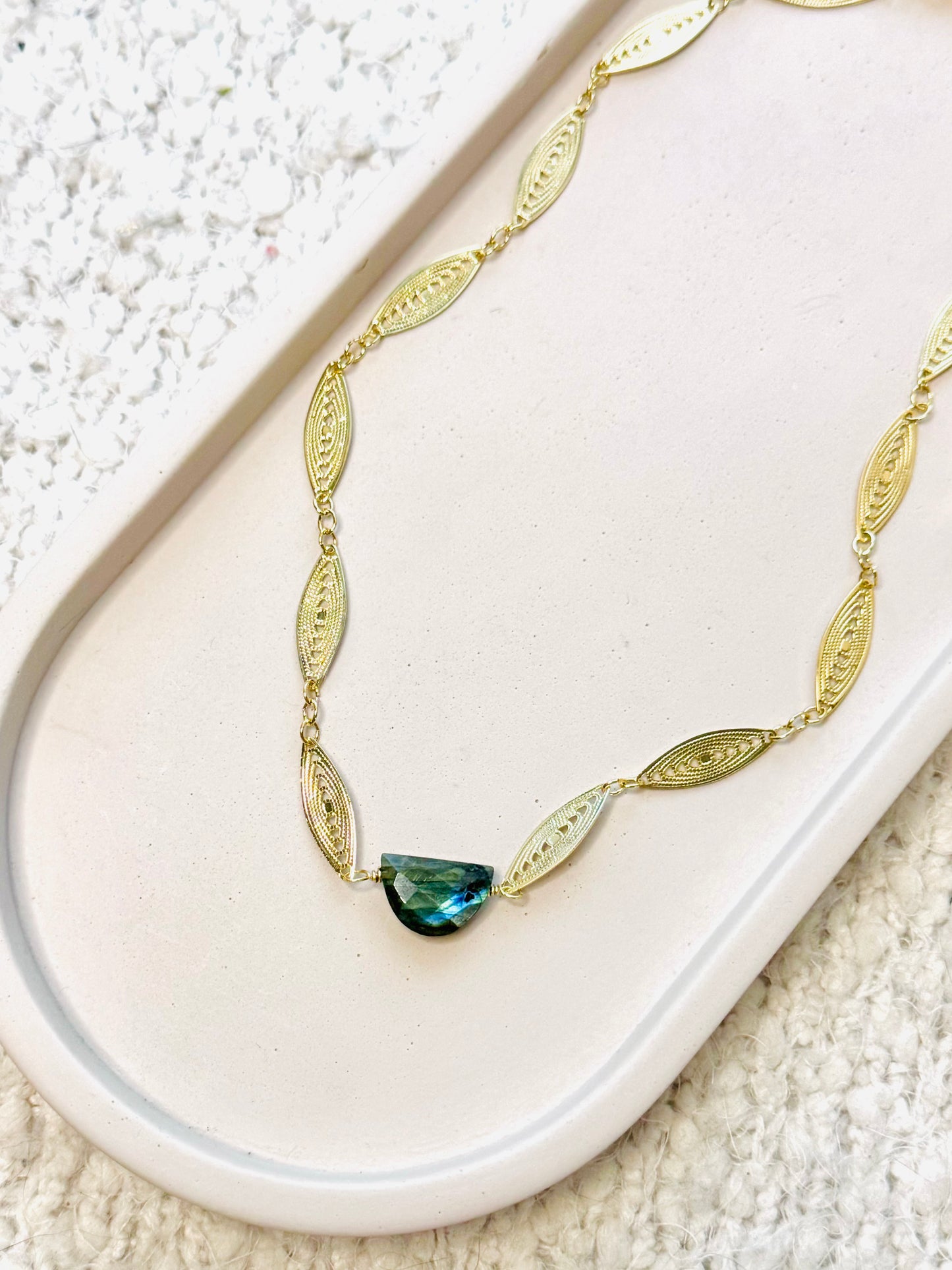 Labradorite + Gold Filigree Necklace