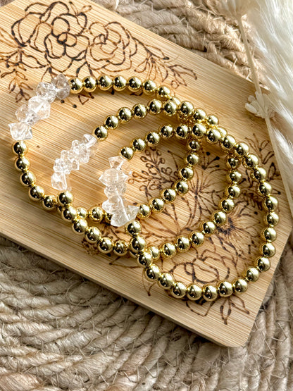 Herkimer Diamond + Gold Beaded Bracelet