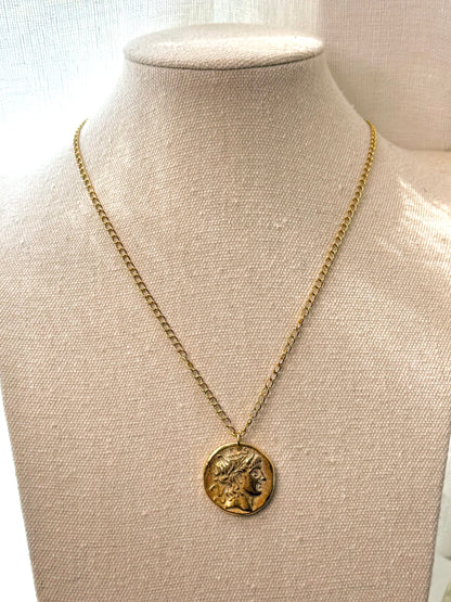 Greek God Portrait + Gold Charm Necklace