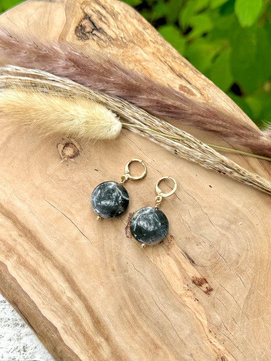 Dendritic Opal + Gold Disc Earrings