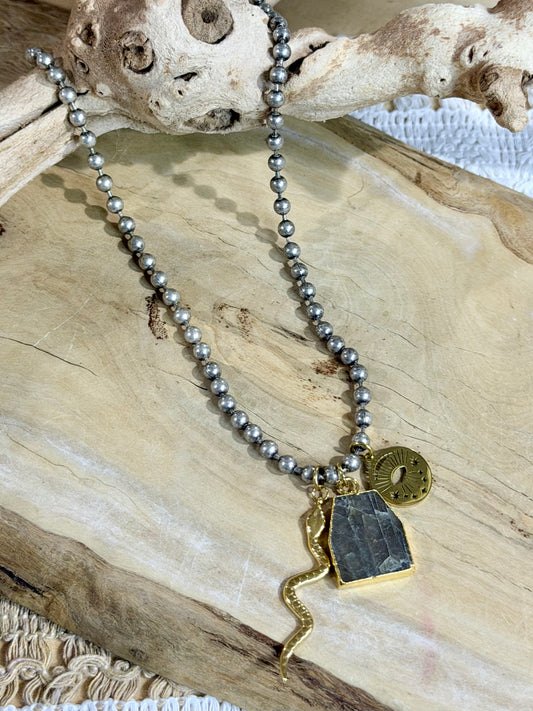 Labradorite + Mixed Metal Ball Chain Necklace