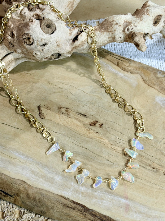 Rustic Ethiopian Opal + Matte Gold Necklace