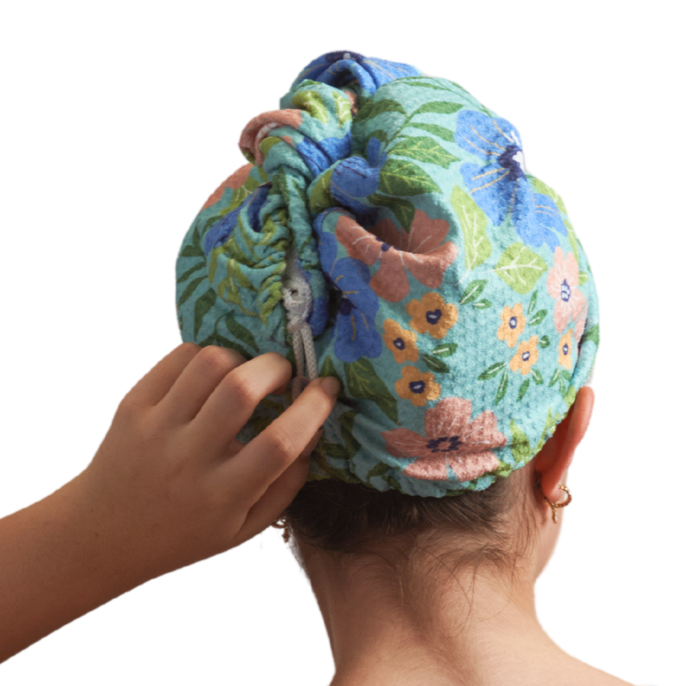 Garden in Turquoise - Hair Towel Wrap