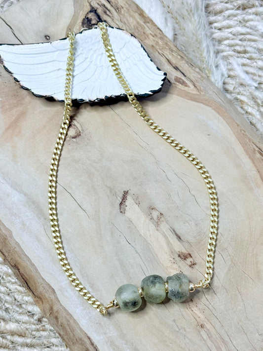 African Trade Beads + Matte Gold Necklace