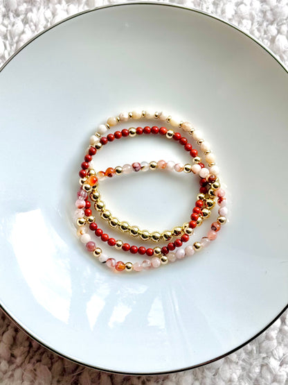 Red + Cream in Gold (3-stack)