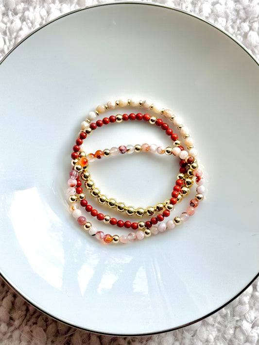 Red + Cream in Gold (3-stack)