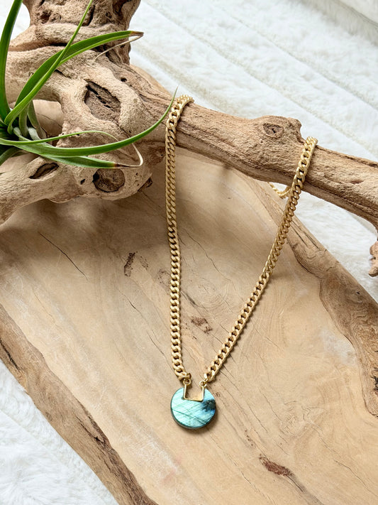 Labradorite Small Pie + Matte Gold Necklace