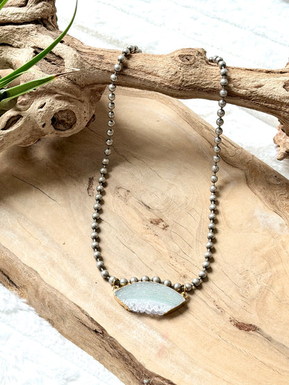 Rough Cut Amethyst + Antique Silver Ball Chain Necklace