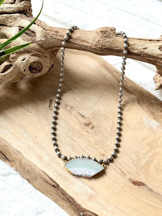 Rough Cut Amethyst + Antique Silver Ball Chain Necklace