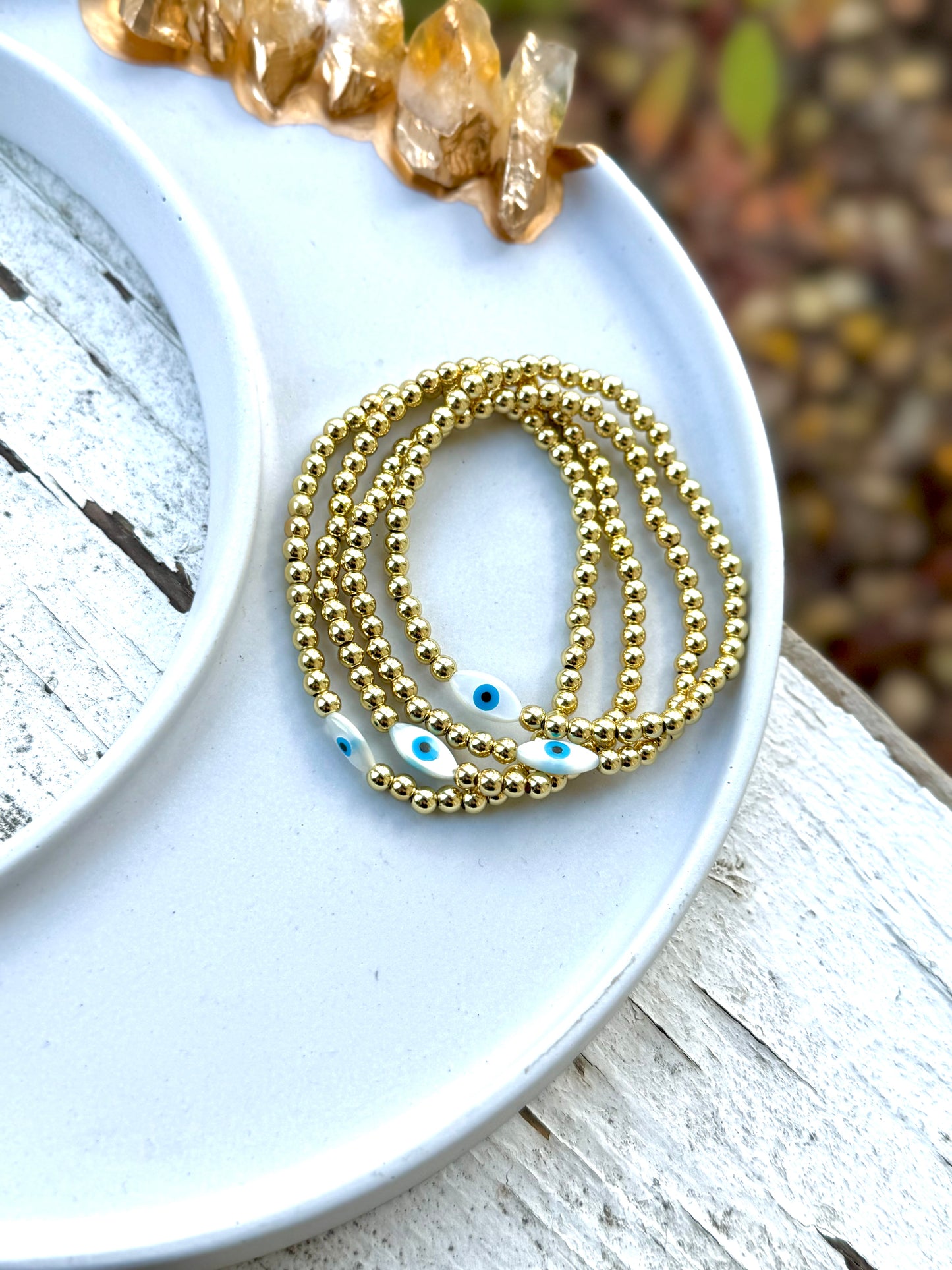 Mother of Pearl Evil Eye + Gold Filled Bracelet