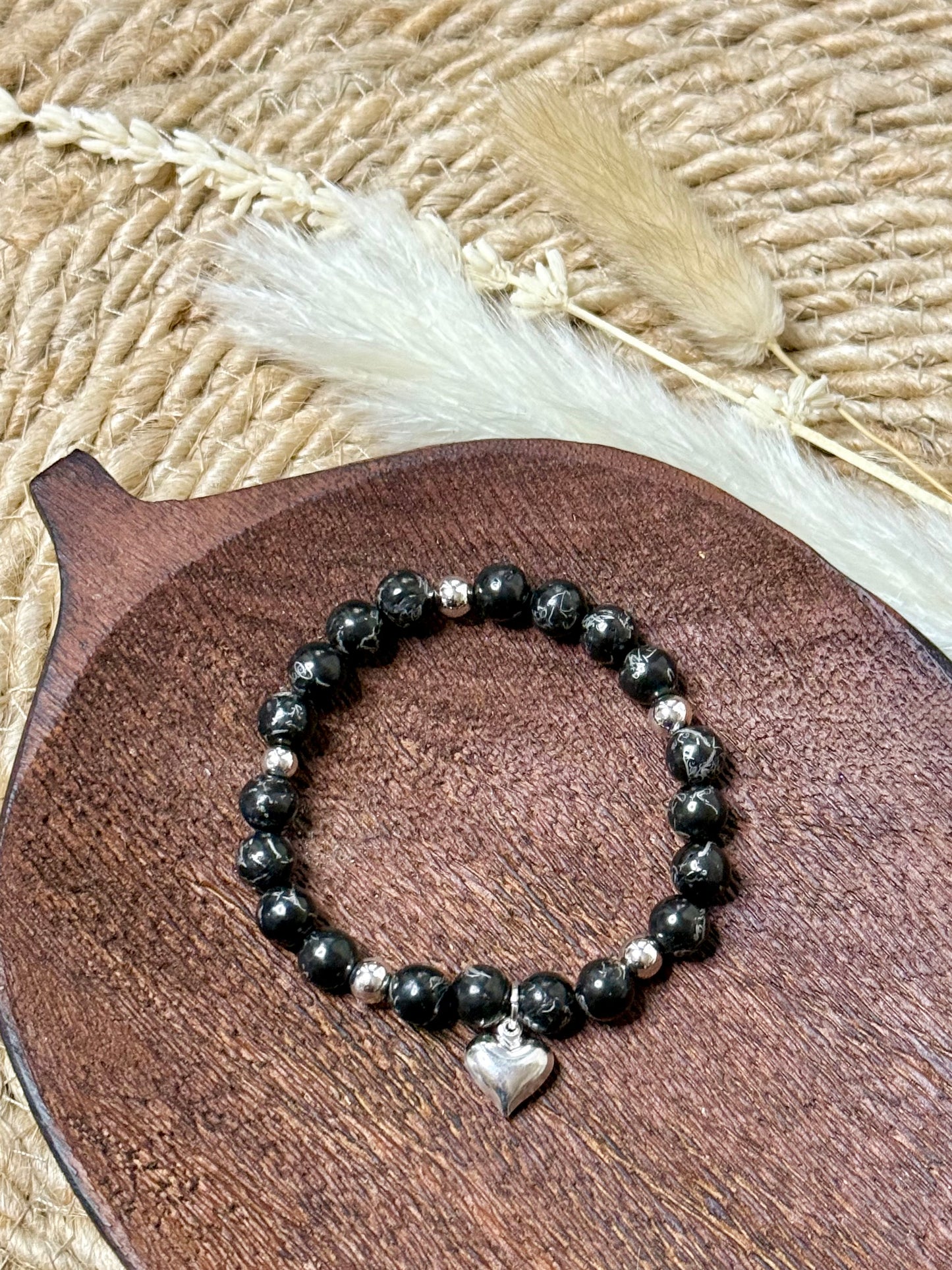 Black Jet with Pyrite + Silver Chunky Charm Band