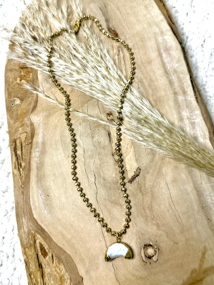 Mother of Pearl + Gold Moon Necklace