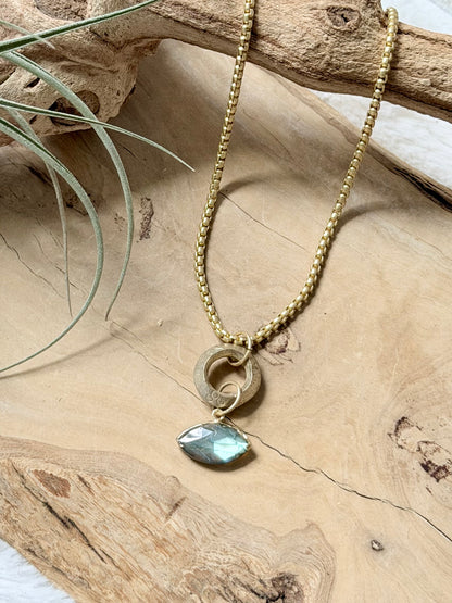 Labradorite Evil Eye + Matte Gold Necklace