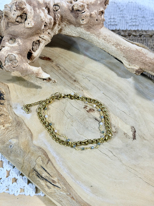 Mixed Moonstone + Gold Stainless Steel Duet Bracelet