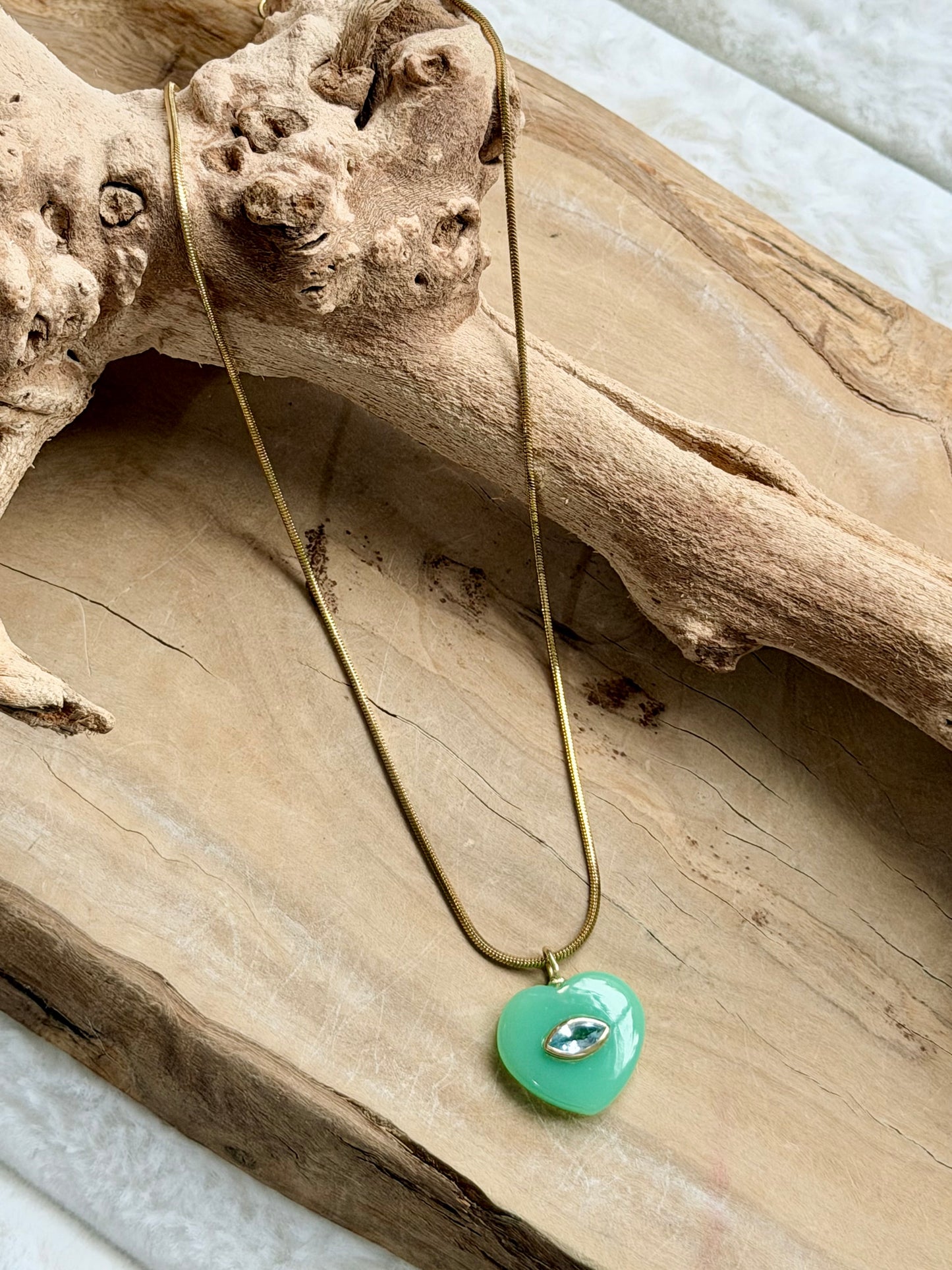 Gemstone Heart + Gold Stainless Steel Necklace