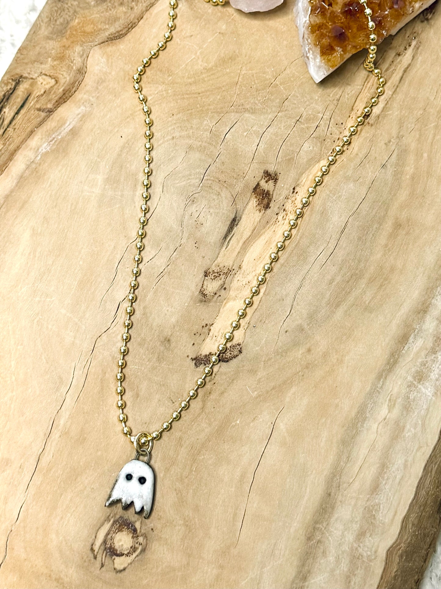 Ceramic Ghost + Gold Necklace