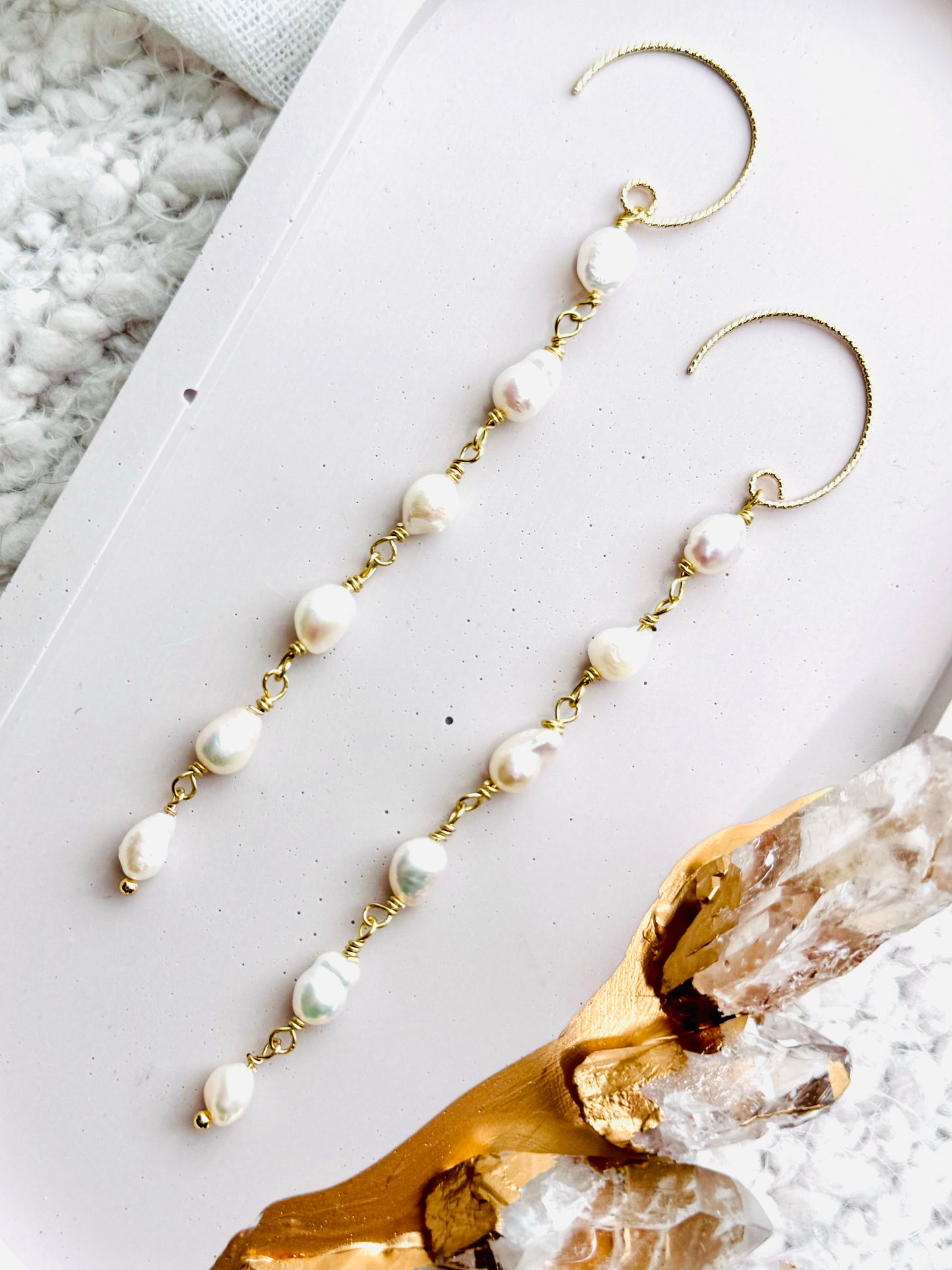 Freshwater Baroque Pearls + Gold Drop Earrings