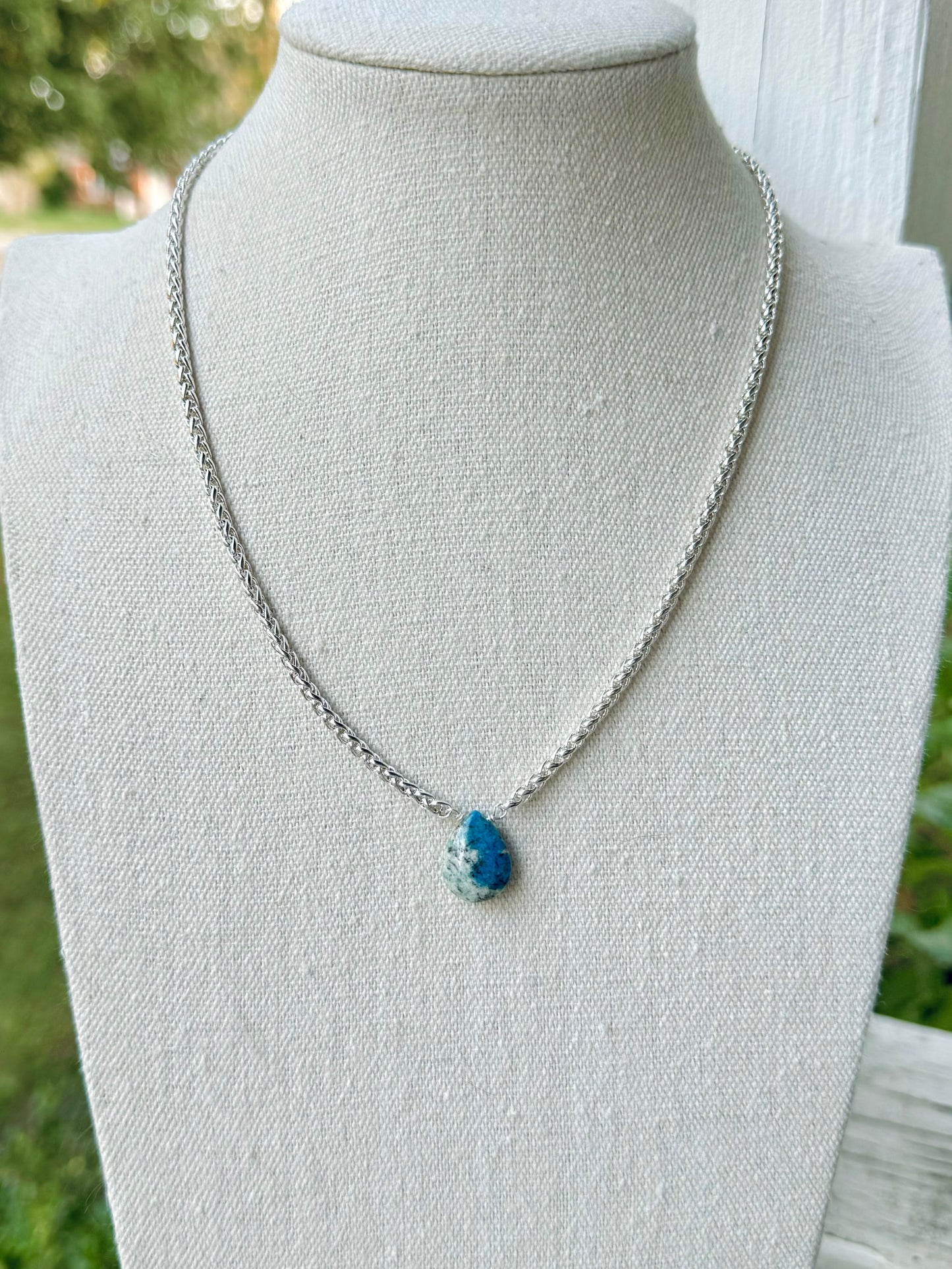 K2 Azurite Granite + Silver Pendant Necklace