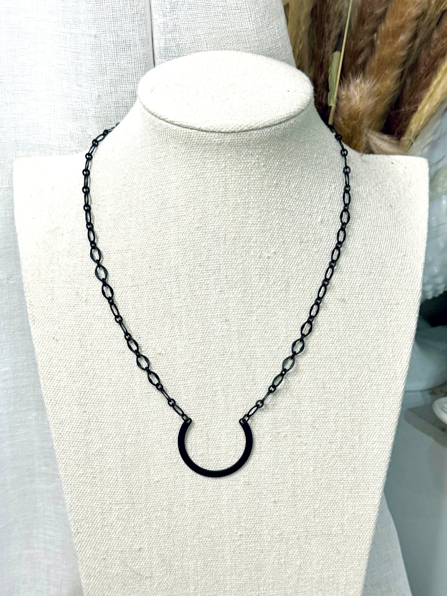 Matte Black Horseshoe Necklace