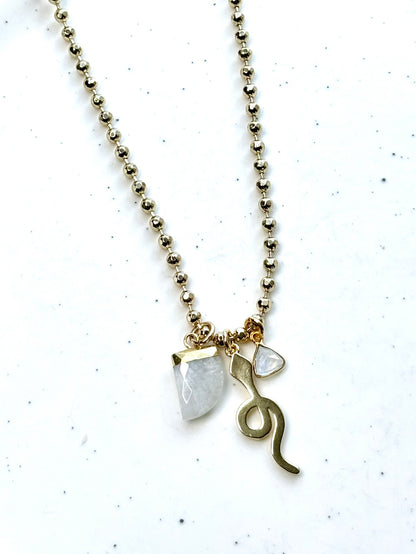 Rainbow Moonstone + Gold Snake Necklace