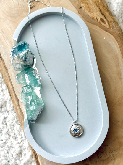 Light Blue + Silver Evil Eye Necklace