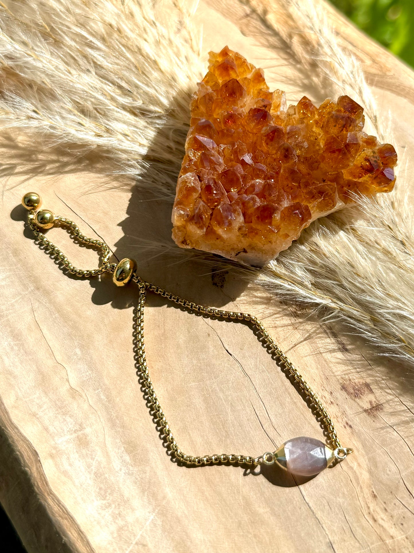 Gemstone Pendant + Gold Slider Chain Bracelet