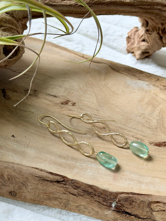 Green Fluorite + Matte Gold Infinity Earrings