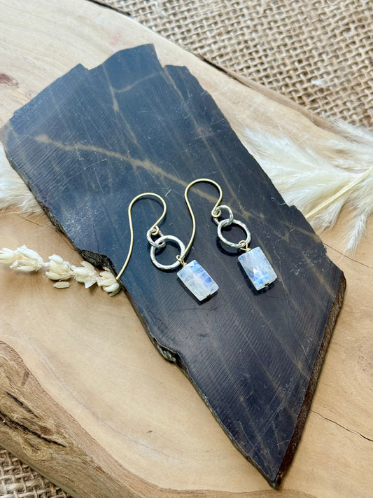 Rainbow Moonstone + Mixed Metal Matte Earrings