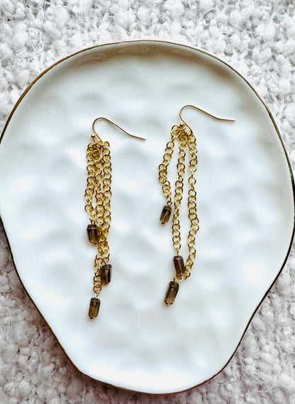 Smoky Quartz + Gold Waterfall Earrings