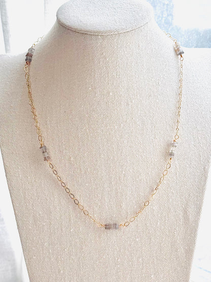 Gray Moonstone + Gold Chain Necklace