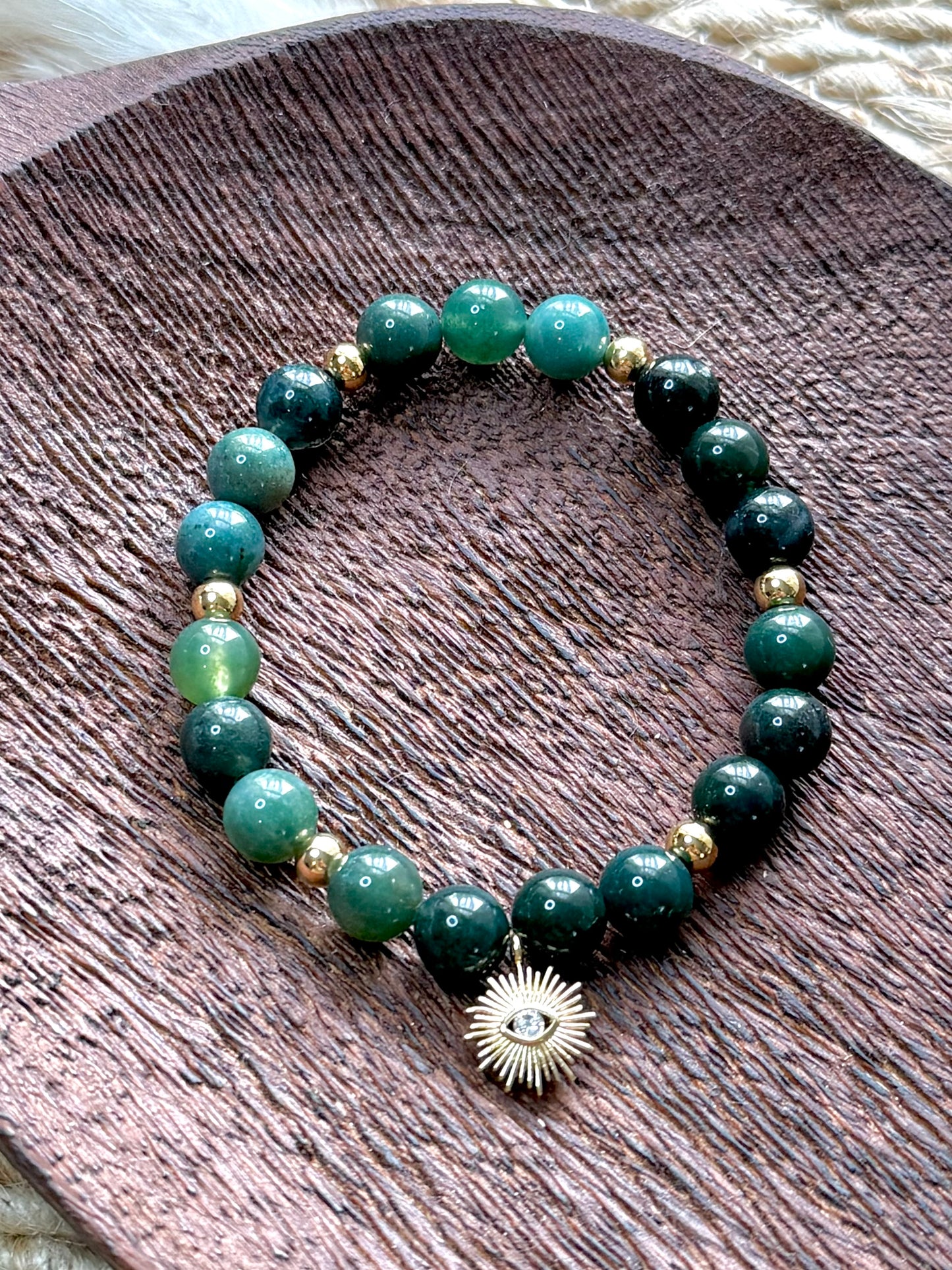 Moss Agate + Gold Chunky Charm Band