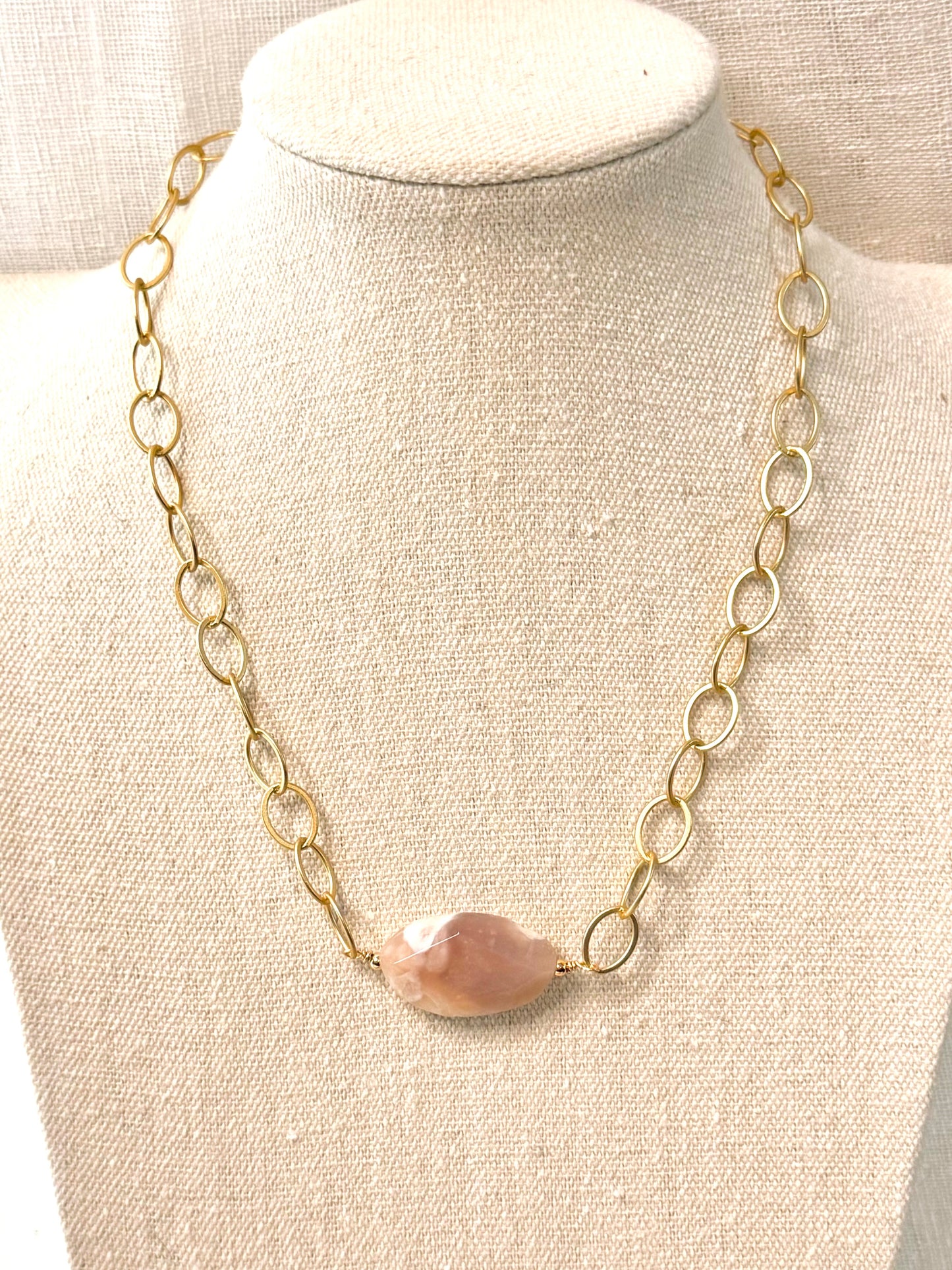 Cherry Blossom Agate + Matte Gold Chunky Necklace