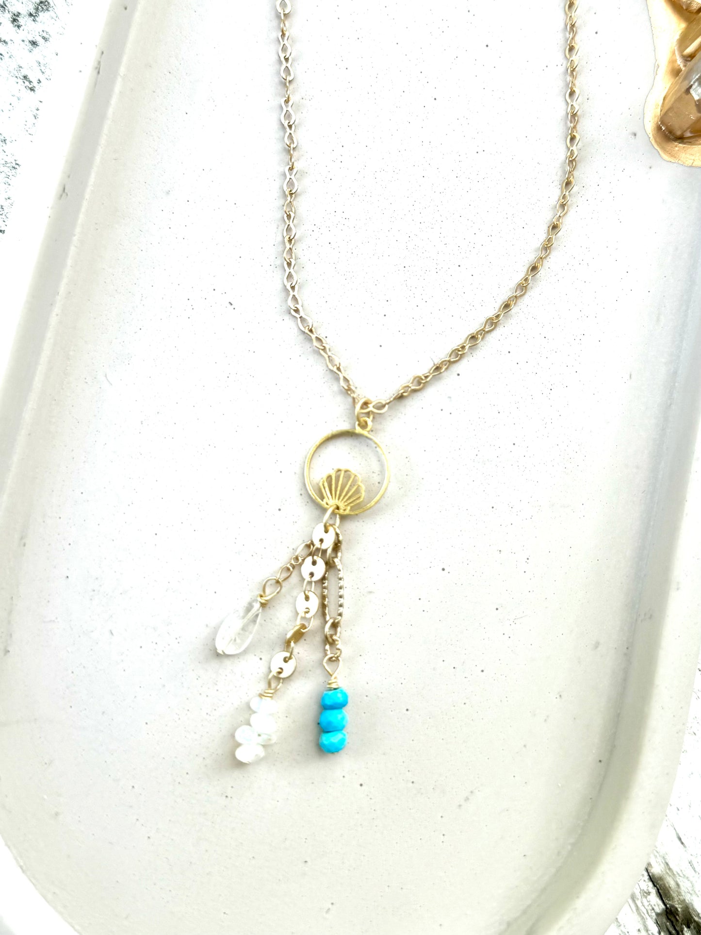 Mixed Gems + Matte Gold Mermaid Necklace