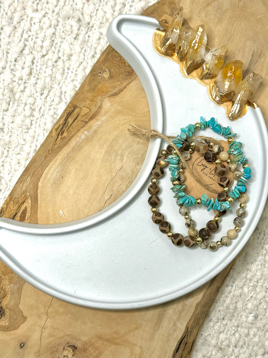 Tan + Turquoise in Gold Stack (3-stack)