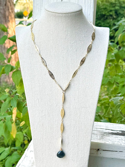 Labradorite + Gold Filigree Lariat Necklace