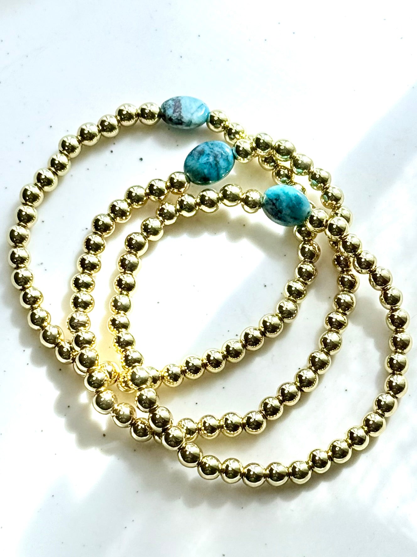 Chrysocolla + Gold Beaded Bracelet