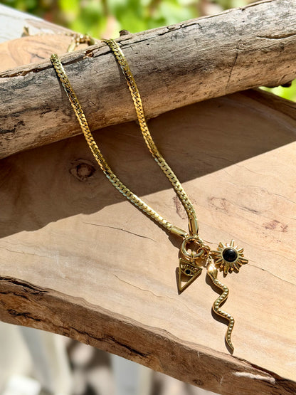 Black Onyx + Gold Stainless Steel Carabiner Charm Necklace
