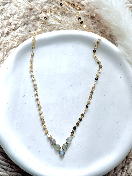 Labradorite + Gold V-Shaped Sequin Necklace